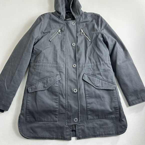 Express Men's Pea Coat Outer Jacket with Hoodie Size Small Gray Utility  - Picture 4 of 12